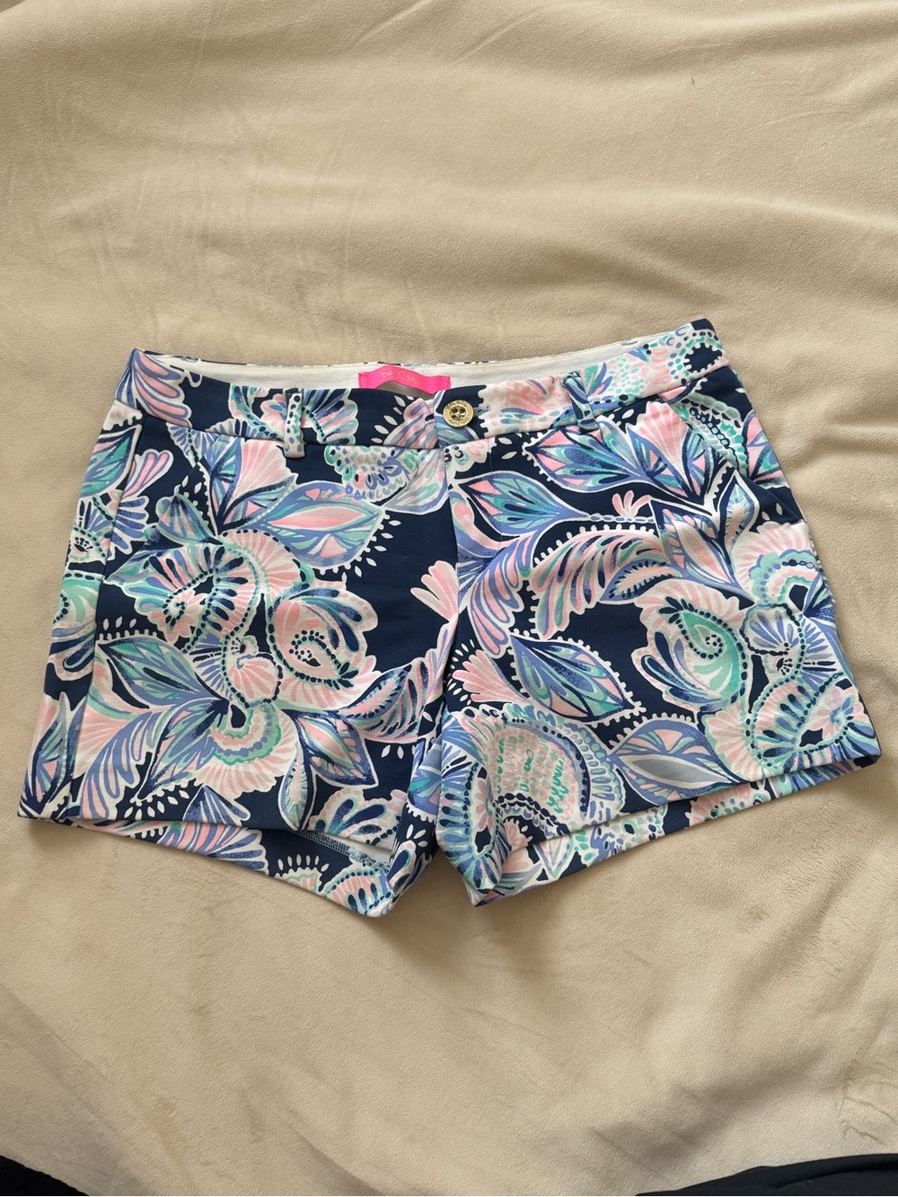 Lilly Pulitzer Navy Floral Print Shorts with Pink & Mint Accents